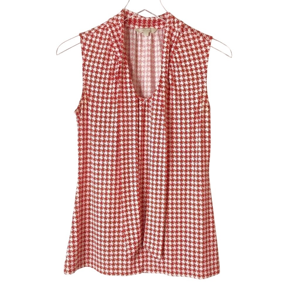 Banana Republic Red‎ Houndstooth Sleeveless Front Tie Blouse Women's Size S